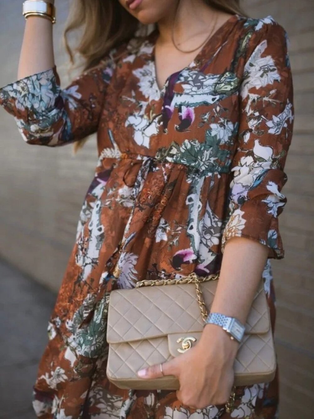 HEMANT & NANDITA @ Anthropologie Zeri Peasant Copper Floral Print Dress ** SZ 10 - Picture 6 of 11